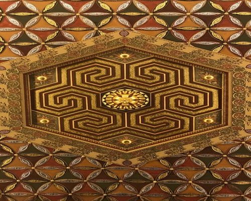 Intricate golden geometry in the fictional Golden Crown Puzzles game