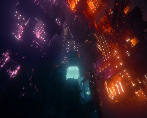 Futuristic neon skyline grid in the fictional Skyline Progress Grid game